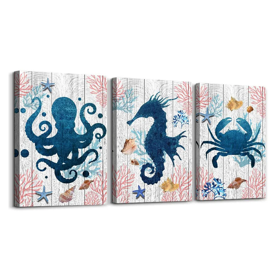 

Триптих, осьминог, краб, гиппокамп, алмазная живопись, 3 шт., Алмазная мозаика, полноразмерная круглая 5D алмазная вышивка, домашний декор