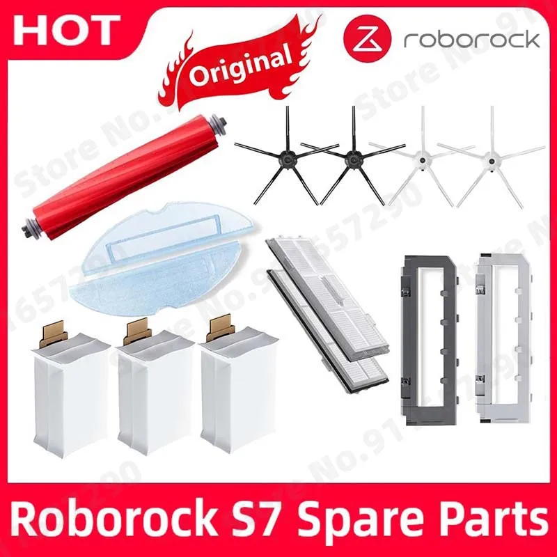 Original Roborock S7 Parts of Washable Filter Main Brush Mop Cloth Side Brush Dust Bag Bracket Robot Vacuum Cleaner Accessories