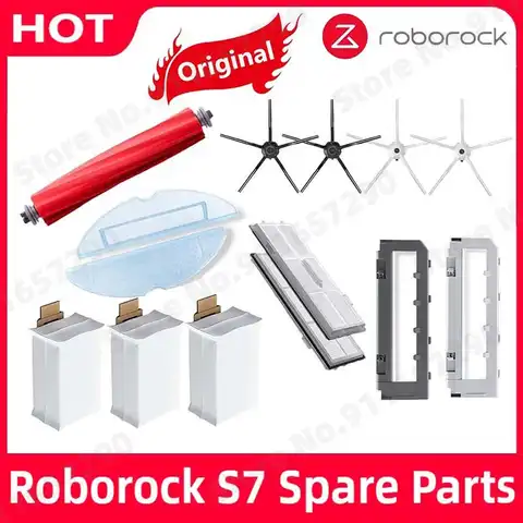 Оригинальные детали Roborock S7, моющийся фильтр, основная щетка, Швабра, ткань, боковая щетка, пылесборник, держатель