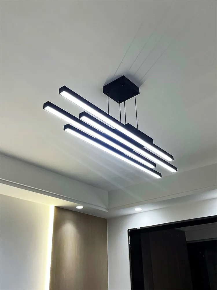 

Black Nordic chandelier modern minimalist bar counter living room dining room light aluminum material LED lamp designer style