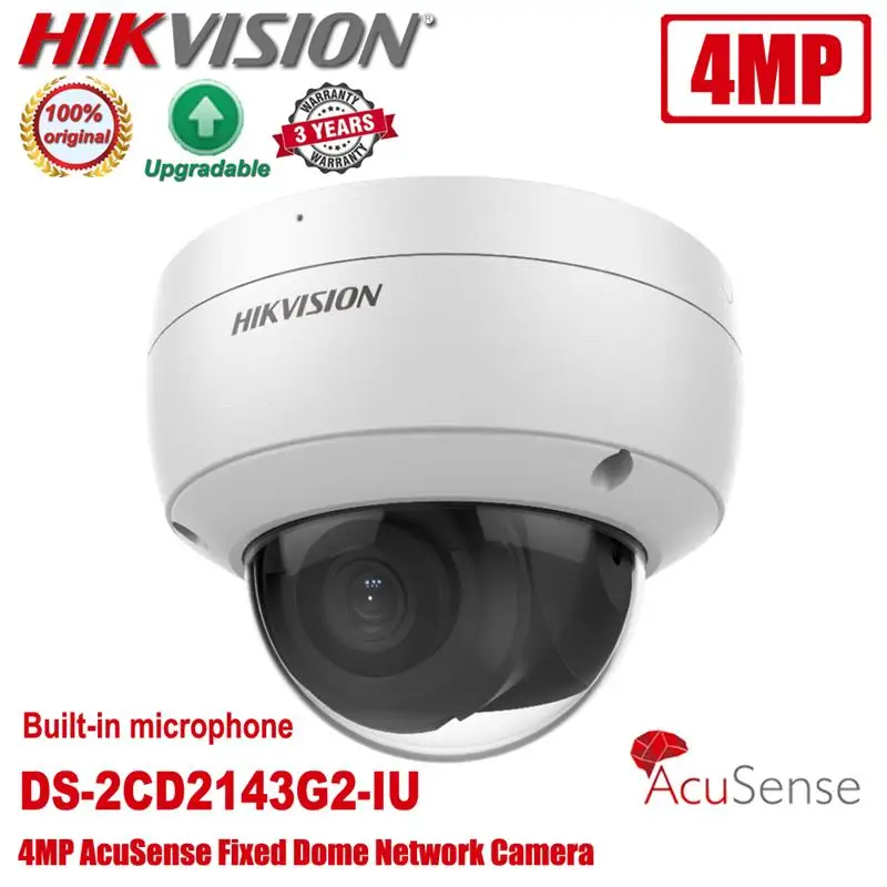 

Hikvision DS-2CD2143G2-IU 4MP POE IR IP67 IK10 AcuSense Встроенный микрофон Фиксированная купольная сетевая камера глубокое обучение