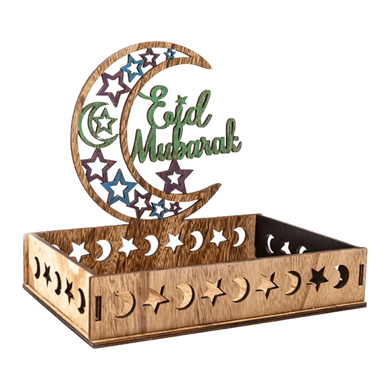 

Eid Mubarak Food Tray Cake Food Dessert Holder Wooden Serving Tray For Islamic Ramadan Food Serving Display Mubarak Decoration