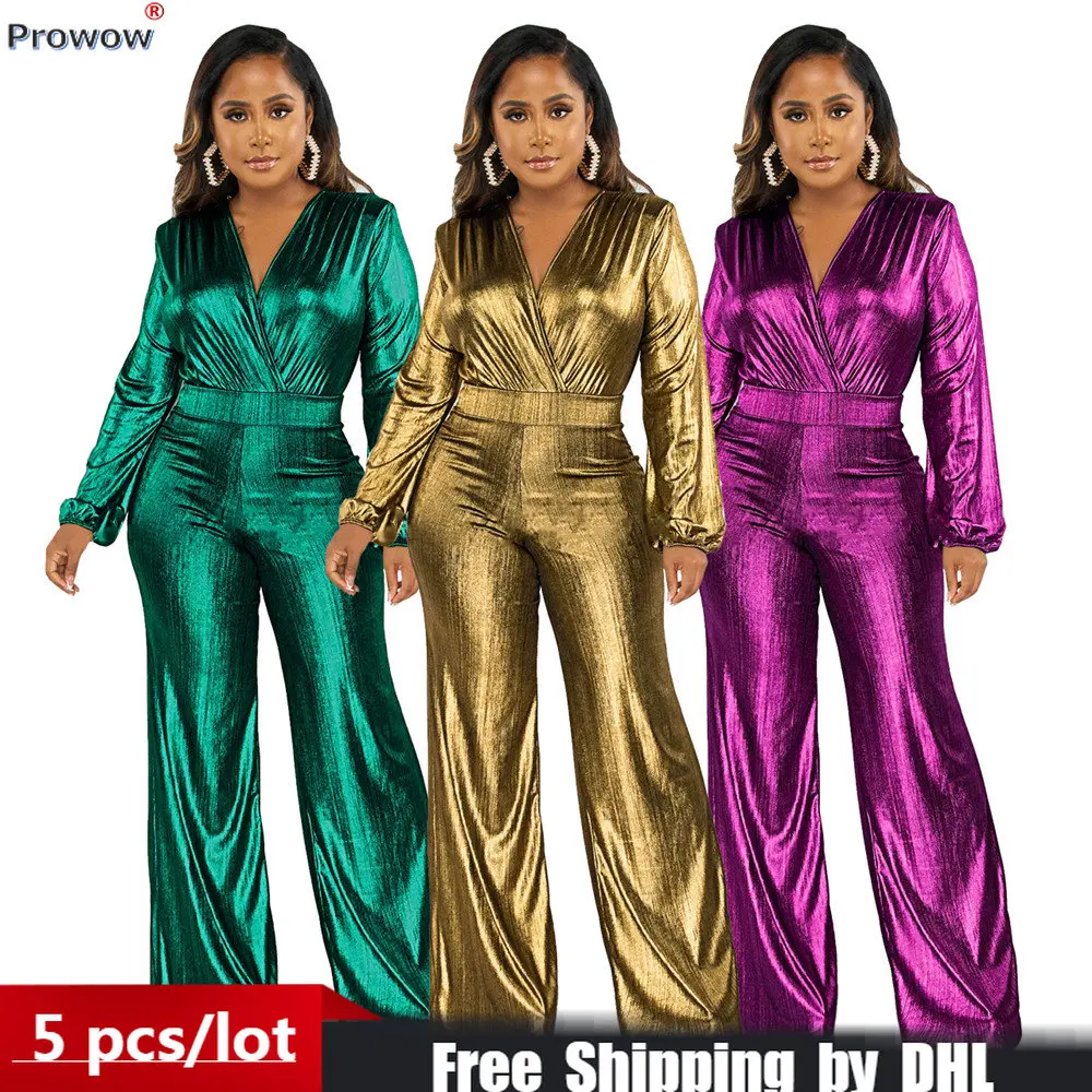 

Женский Блестящий Комбинезон с металлическим блеском, сексуальная женская одежда с глубоким V-образным вырезом, комбинезон для ночного клуба, элегантный комбинезон с широкими штанинами, брюки, оптовая продажа 8788