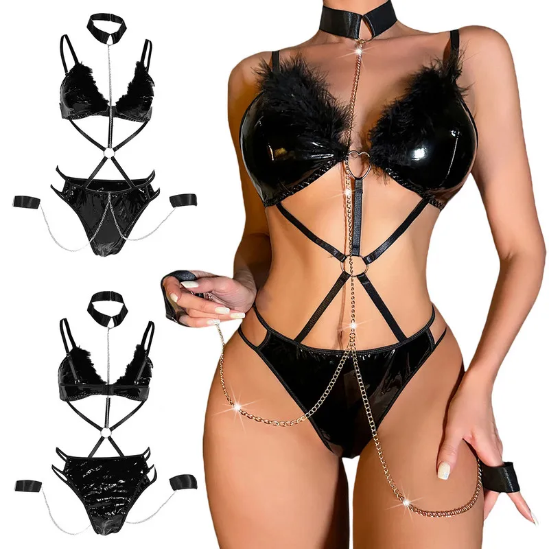 

Женское нижнее белье комбинация Пэчворк без рукавов и с металлическим воротником Эротическое Нижнее белье Ночное белье