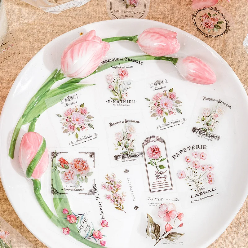 

30 Pcs Vintage Floral PET Stickers Pack DIY Diary Junk Journal Decoration Label Album Scrapbooking Planner Sticker