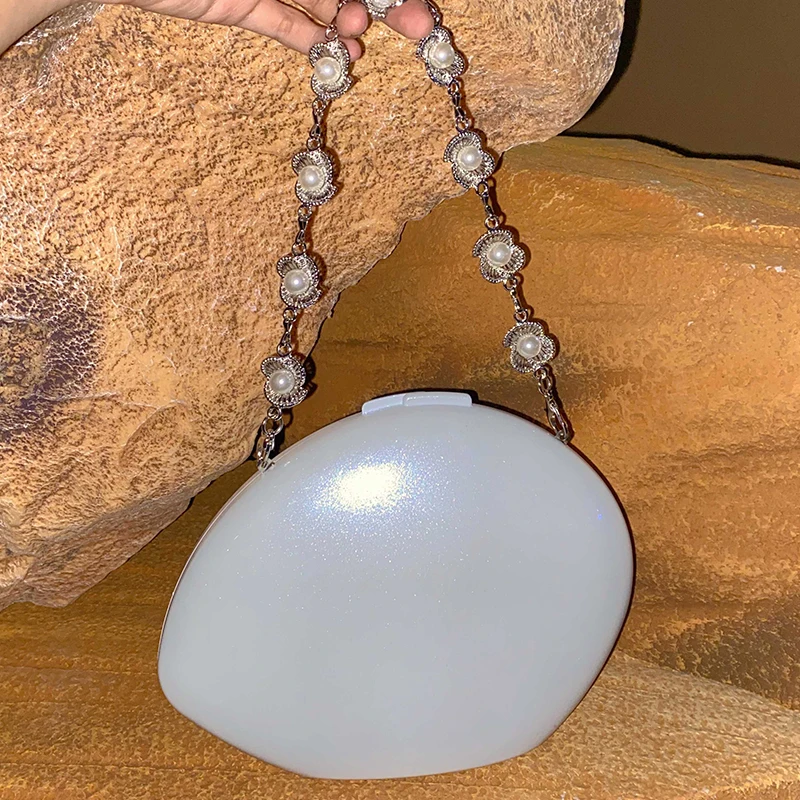 Акриловая сумка с жемчужной цепочкой подсолнечника в форме ракушки на плечо