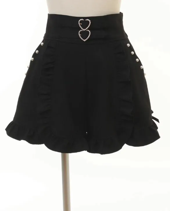 Sweet Fashion Shorts Ladies 2023 Summer Short Pants New Elegant Lolita Lace-up Heart Bucket Multi-Purpose Suspender Shorts Women