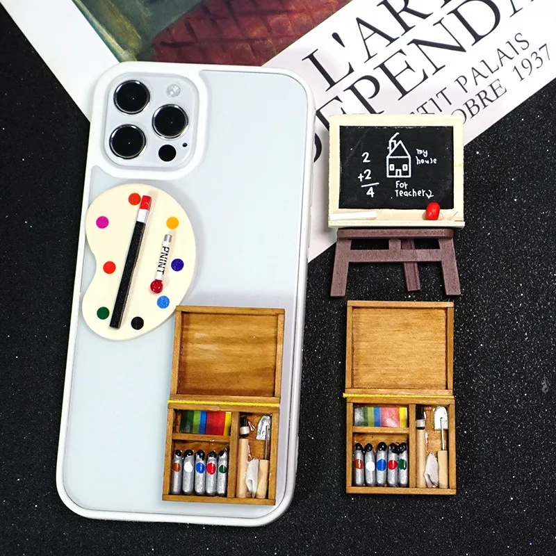 Деревянный мольберт для кукольного домика палитра рисования миниатюрные