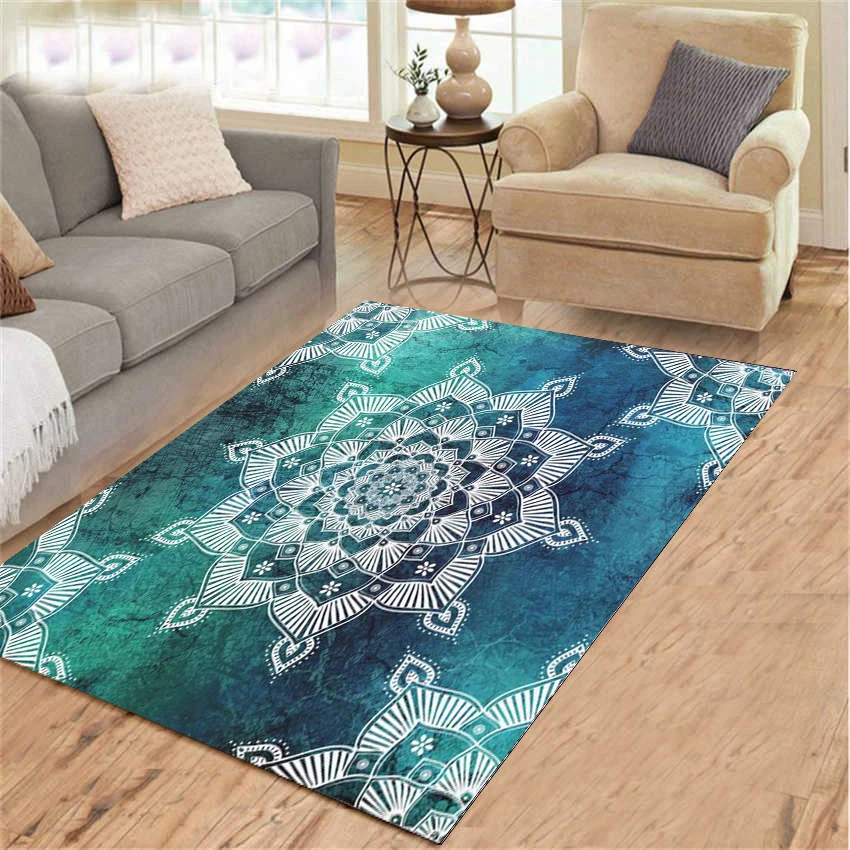 

Hot Magic Mandala Printed Flannel Area Rug Flower Pattern Carpet Room Floor Printed Carpet For Living Room Bedroom & Home