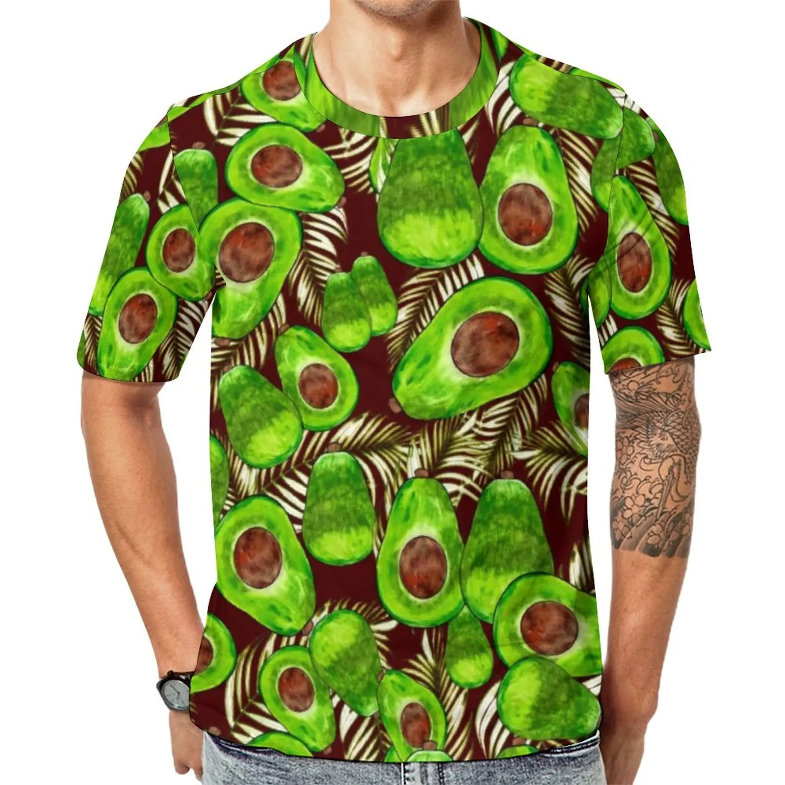 

Avocado Salad T Shirt Green Fruit Print Awesome T Shirts O-Neck Hippie Tshirt Summer Male Design Clothing Plus Size 5XL 6XL