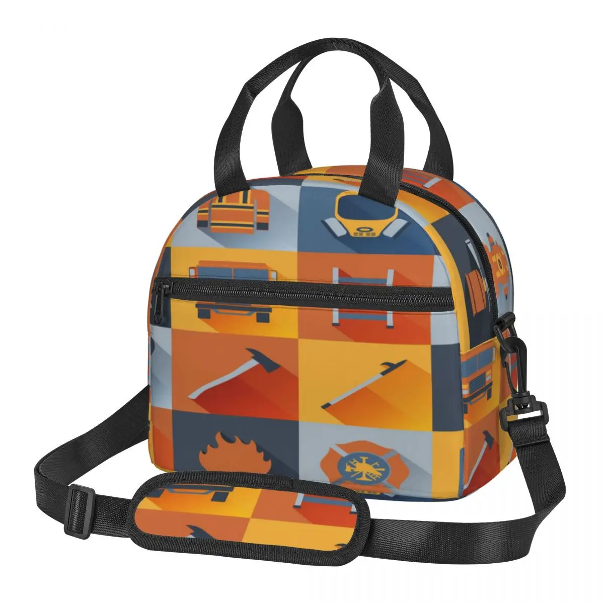 

Portable Lunch Bag Firefighter Icons Insulated Cooler Bag Thermal Food Picnic Lunch Bag for Women Kids