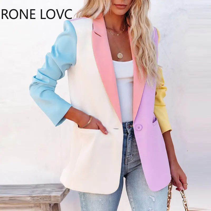 

Women Casual Chic Elegant Colorful Notched Collar Straight Working Blazer Jacket