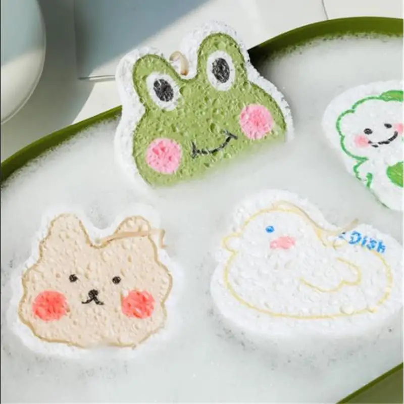 

Cartoon Shape Wash Dishes Wood Pulp Cotton Kitchen Dishwashing Sponge Absorbent Cloth Anti-oil Cleaning Tools For Baby Tableware