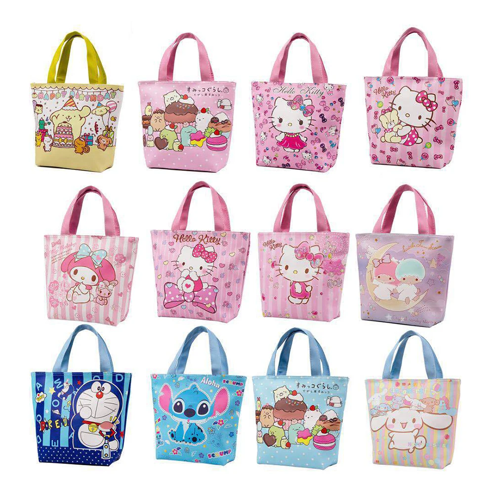 

Kawaii Kuromi Hellokts My Melody Cinnamoroll Leather Lunch Box Bag Cartoon Anime Portable Picnic Bento Tote Bags Pouch Gifts Toy