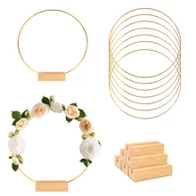 Gold Metal Floral Hoop Rings with Wood Card Holder Table Decoration for Wedding Centerpieces Christmas DIY Wreath Flower Garland
