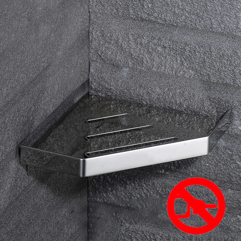Угловая полка из нержавеющей стали без сверления для душа антикоррозийный