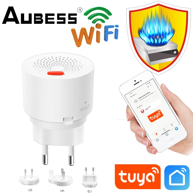 

Детектор газа Aubess Tuya с Wi-Fi, умная Бытовая сигнализация для горючего, с датчиком сжиженного углеводородного газа, домашняя система сигнализа...