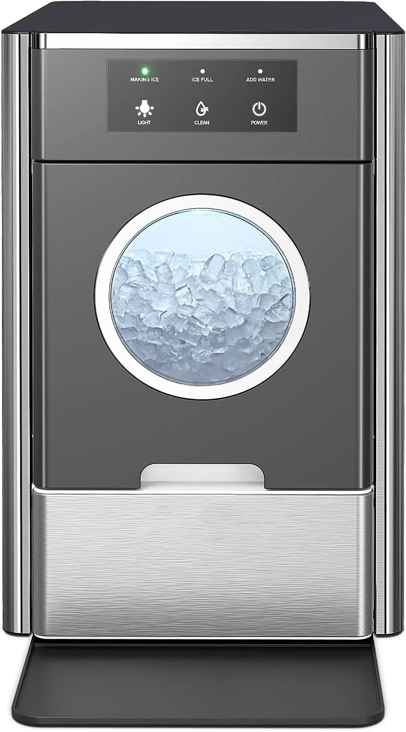 

Ice Maker Countertop, Max 33lbs/24H, 2 Ways Water Refill, LED Light, Self-Cleaning Pebble Ice Maker with Basket and Scoop, for H