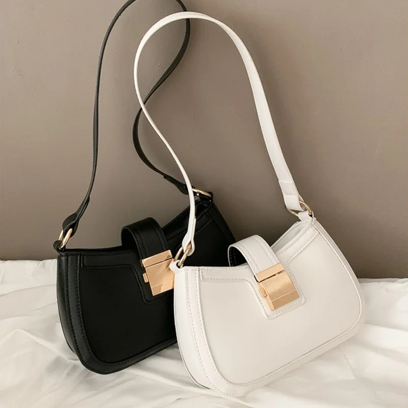 

Vintage Trendy Ladies Underarm Shoulder Bag Solid Color Lacquer PU Leather Handbag Women Fashion Brand Simple Female Chain Purse