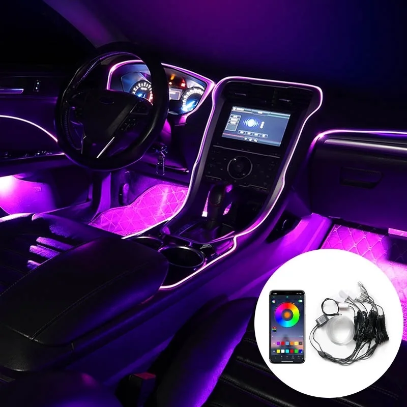

5/6/8M LED Strips RGB Fiber Optic Atmosphere Lamps Colorful car interior lights Ambient Light Decorative Dashboard AppControl