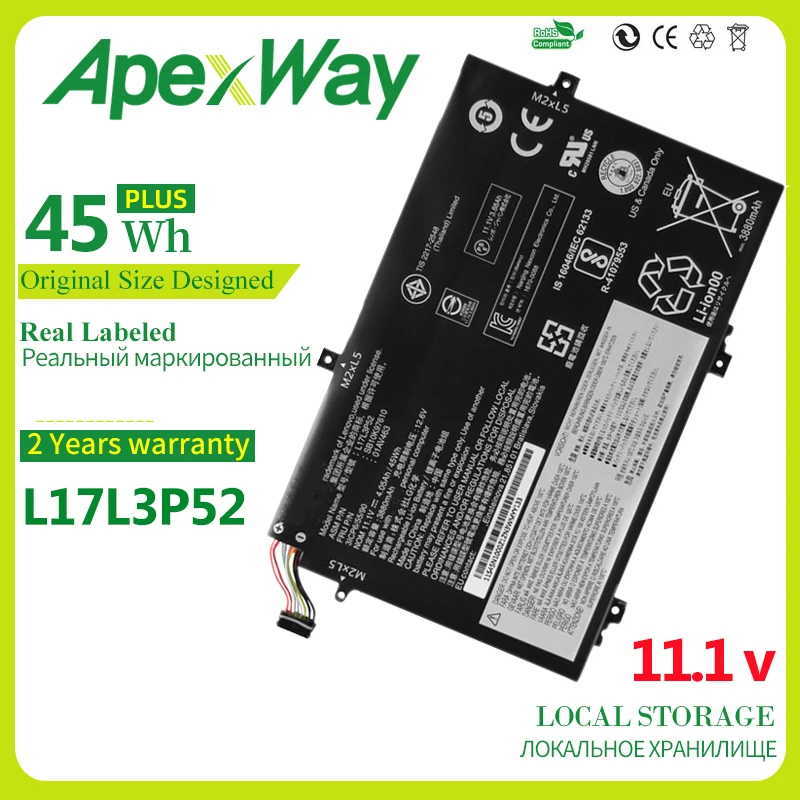 

ApexWay NEW L17L3P52 Battery For Lenovo SB10K97610 01AV463 Laptop Batteries 11.1V 3880mAh 45Wh