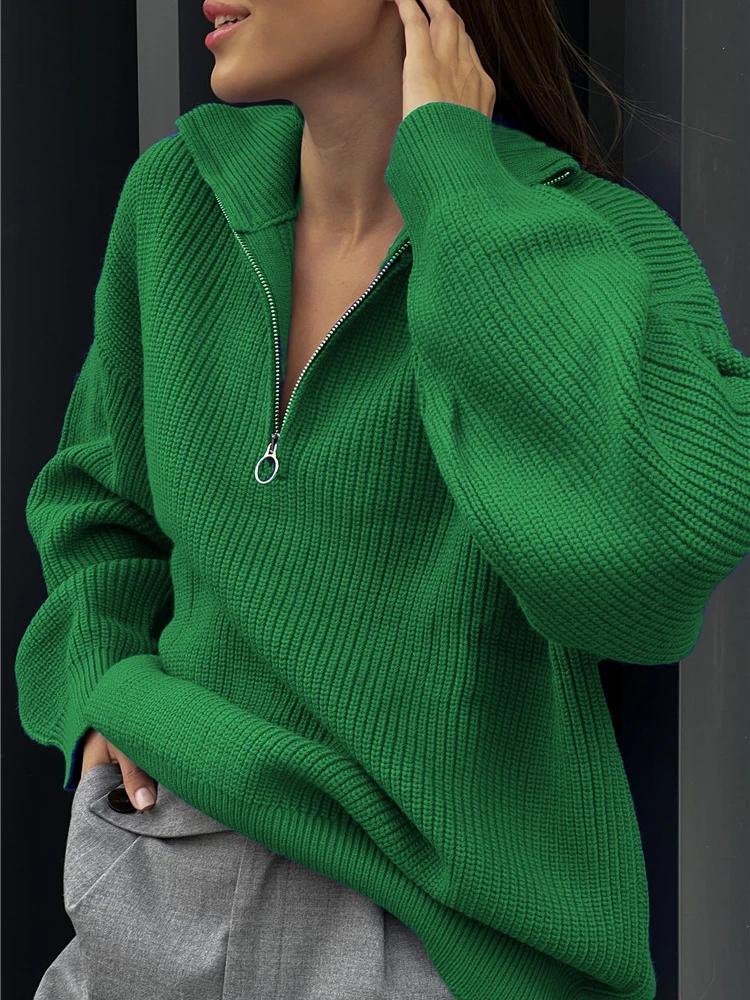 

Женские вязаные свитера, Модные свободные повседневные Пуловеры на молнии с V-образным вырезом, свитер, топ, Джерси, Рождественская одежда