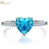 wong rain 925 sterling silver love heart aquamarine gemstone wedding engagement 18k gold plated rings fine jewelry wholesale