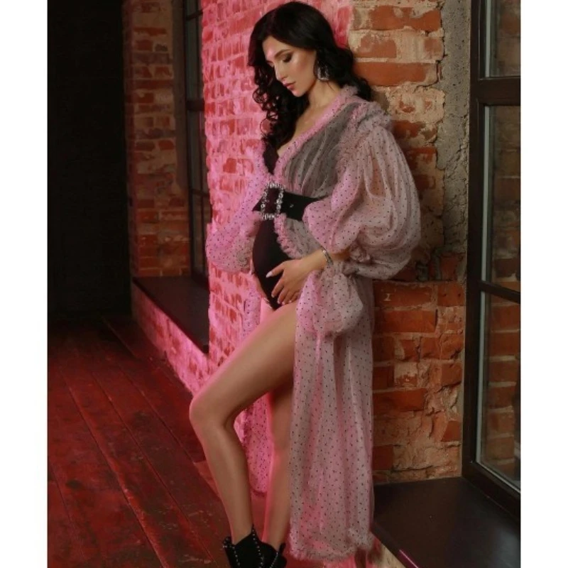 Sexy Maternity Gowns Photography Bubble Sleeve Shawls Art Performance Party Dress Tulle Women Maternity Dress for Photo Shoot