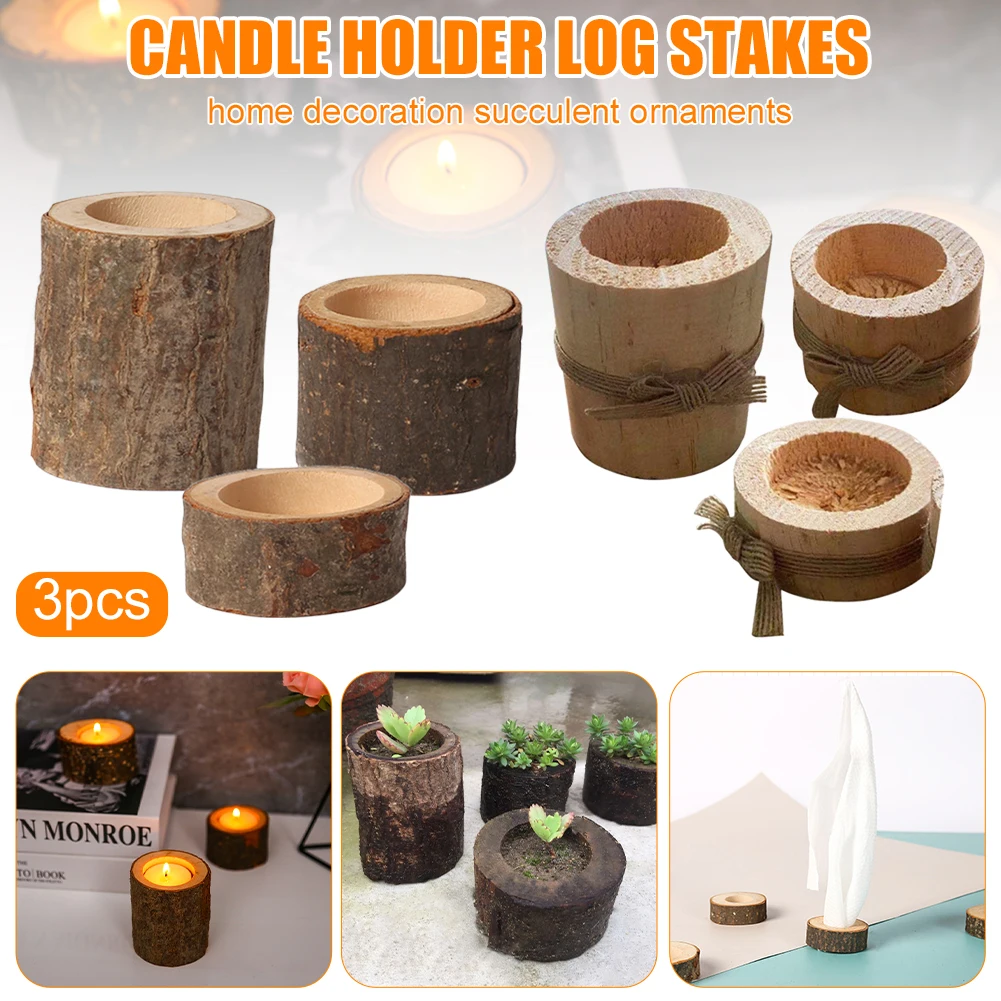 

3Pcs Wooden Tea Light Candle Holders Rustic Votive Candle Holder Succulent Planter for Wedding Party Home Desktop Decoration