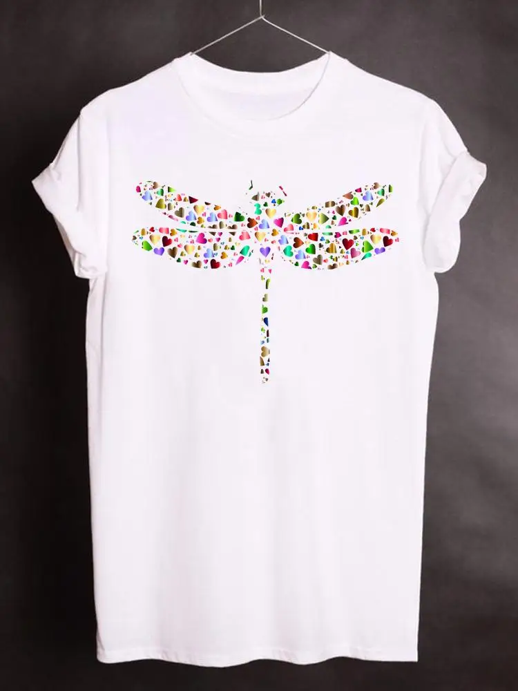 

Women Clothing Print T Shirt Short Sleeve Clothes Summer Love Heart Dragonfly Cute Fashion Graphic T-shirt Kawaii Basic Tee Top