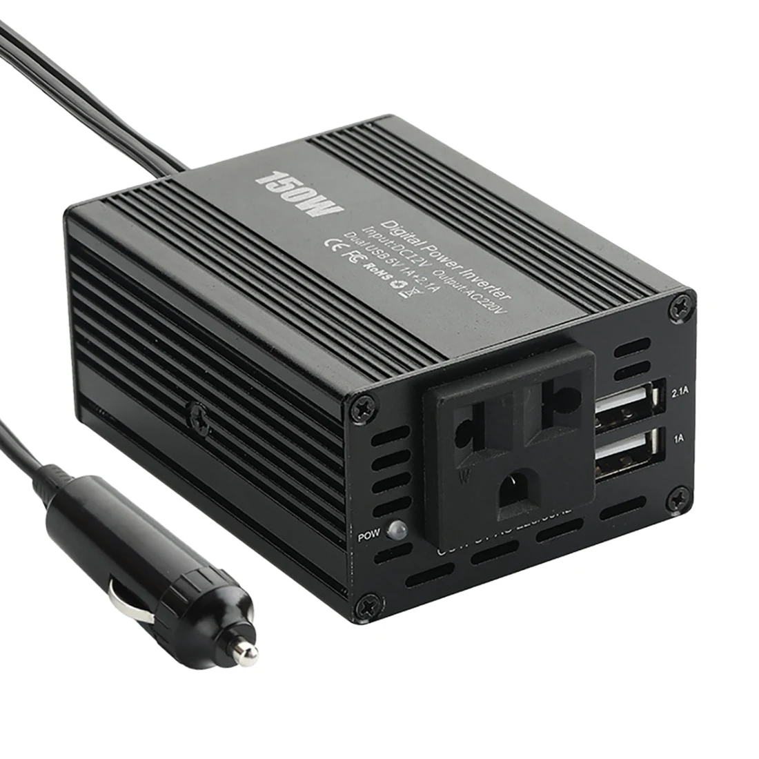 

150W Power Inverter DC12V to AC220V Power Converter Splitter Double USB Fast Charging Car Power Inverter Black EU Plug