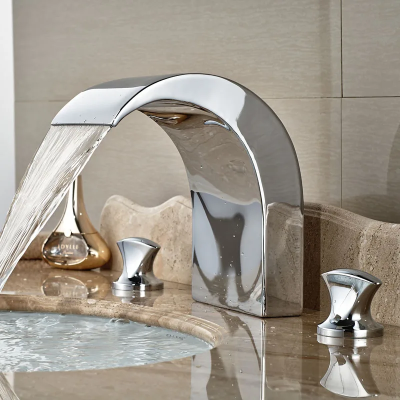 

Vidric Dual Unique Design Handle Waterfall Spout Vanity Basin Sink Mixer Taps Polished Chrome Faucet