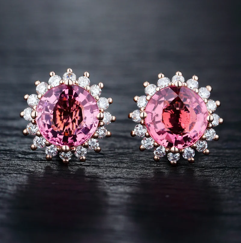 

ANGLANG Delicate Round Stud Earrings for Women Pink Cubic Zirconia Fashion Versatile Ear Piercing Accessories Hot Jewelry