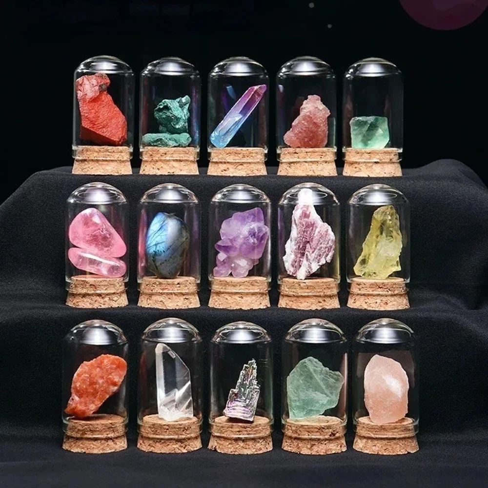 

Natural Crystal Ore Specimens Mineral Stone Mixed Gemstones Glass Bottle Display Teaching Materials Raw Mineral for Education