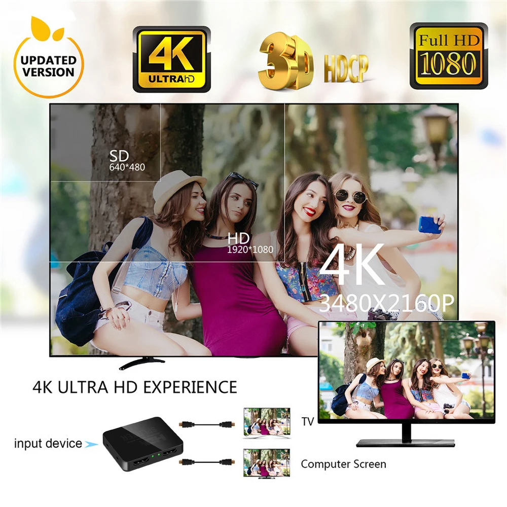 1 в 2 Выход 1080p 4K HDMI-совместимый сплиттер 1x2 1x4 HDCP 3D мощность усилитель сигнала для PS3