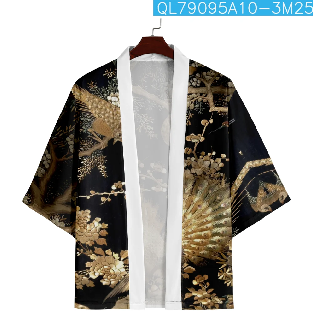 Плюс размер 6XL свободная японская уличная одежда кардиган с принтом павлина