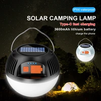solar camping light usb rechargeable bulb portable tent lamp lanterns with 3 modes emergency light for outdoor hiking bbq