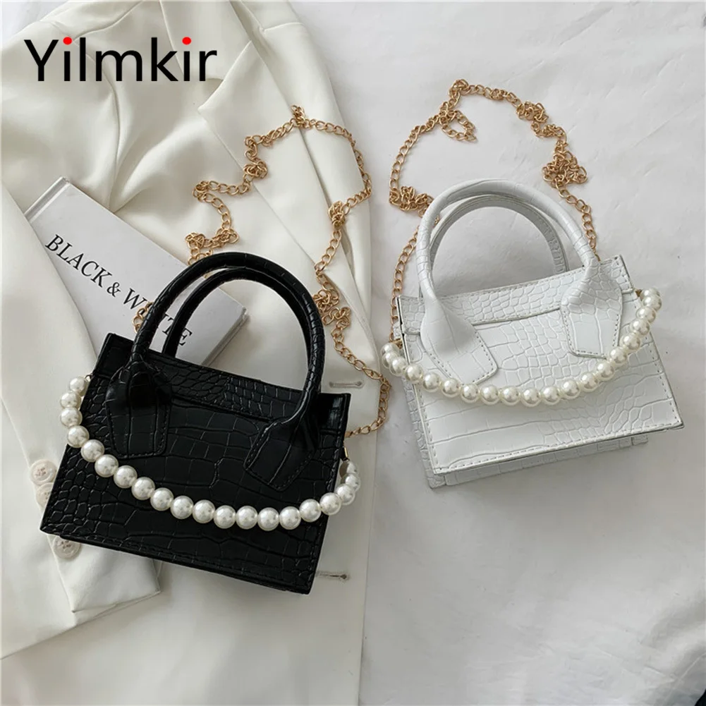 

Fashion Multifunctional PU Leather Crocodile Pattern Solid Color Women Messenger Shoulder Bag Casual Pearl Chain Ladies Handbag