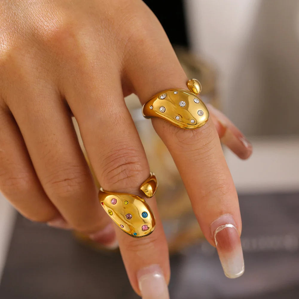 markii Trendy Pierścionki ze stali nierdzewnej dla kobiet 18-karatowe pozłacane wodoodporne geometryczne kolorowe sześcienne cyrkonie pierścionek