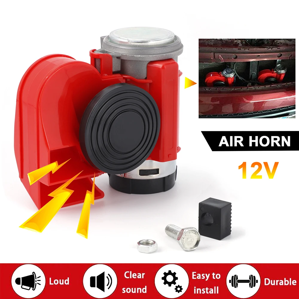 

Snails 12V 115dB Car Air Horn Red Compact Dual Tone Electric Pump Loud Siren Vehicle For Car Motorcycle Truck Bicycle