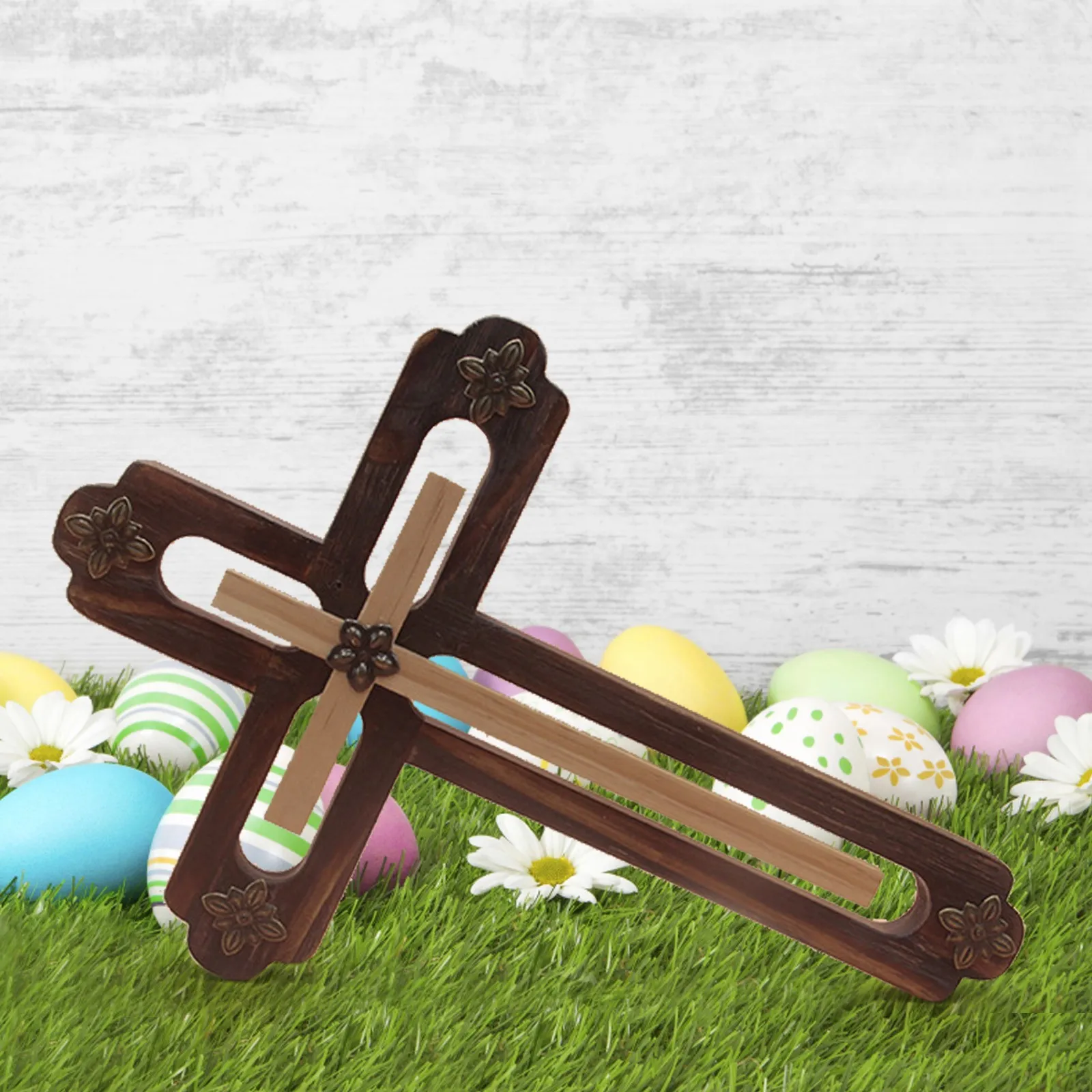 

Деревянное пасхальное украшение в виде креста, пасхальное украшение интерьера, фотостекло