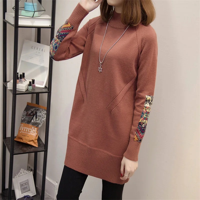 

Winter Autumn New Fashion Mid Slim Knitted Sweaters Dress Women Pullover Half High Collar Long Sleeve Knitting Tops Female