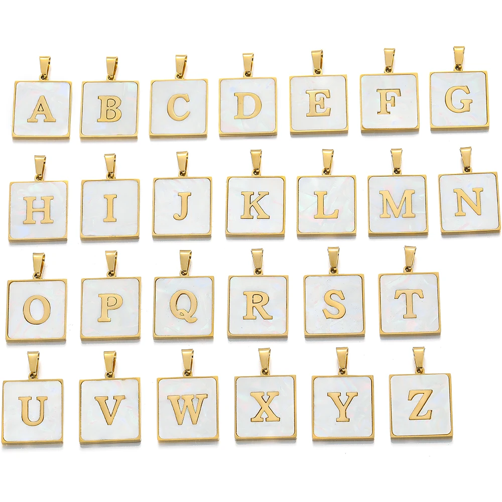 

5pcs Stainless Steel Rectangle Shell Letters Charms Pendant for Craft DIY Jewelry Making Accessories Necklace Earrings Findings