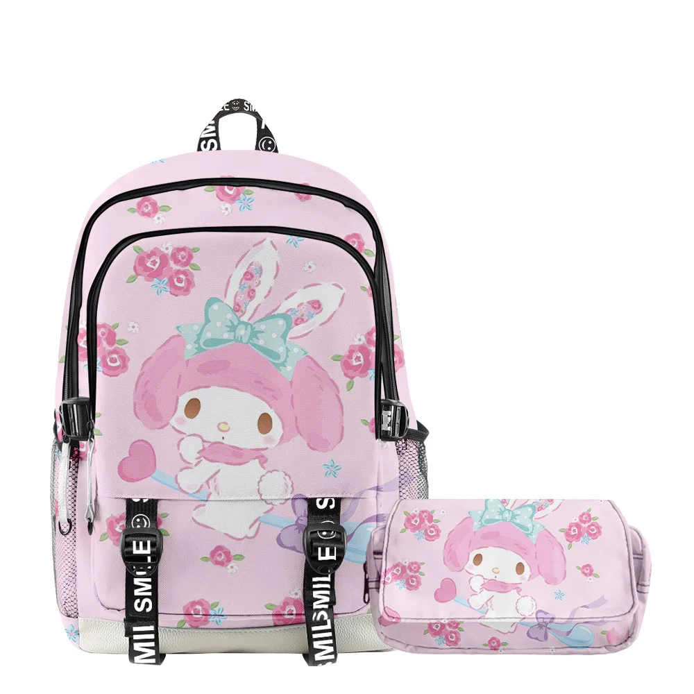 

New Kuromi Schoolbag Primary and Middle School Students Backpack Double Shoulder Double-layer Pencil Bag Two-piece Suit