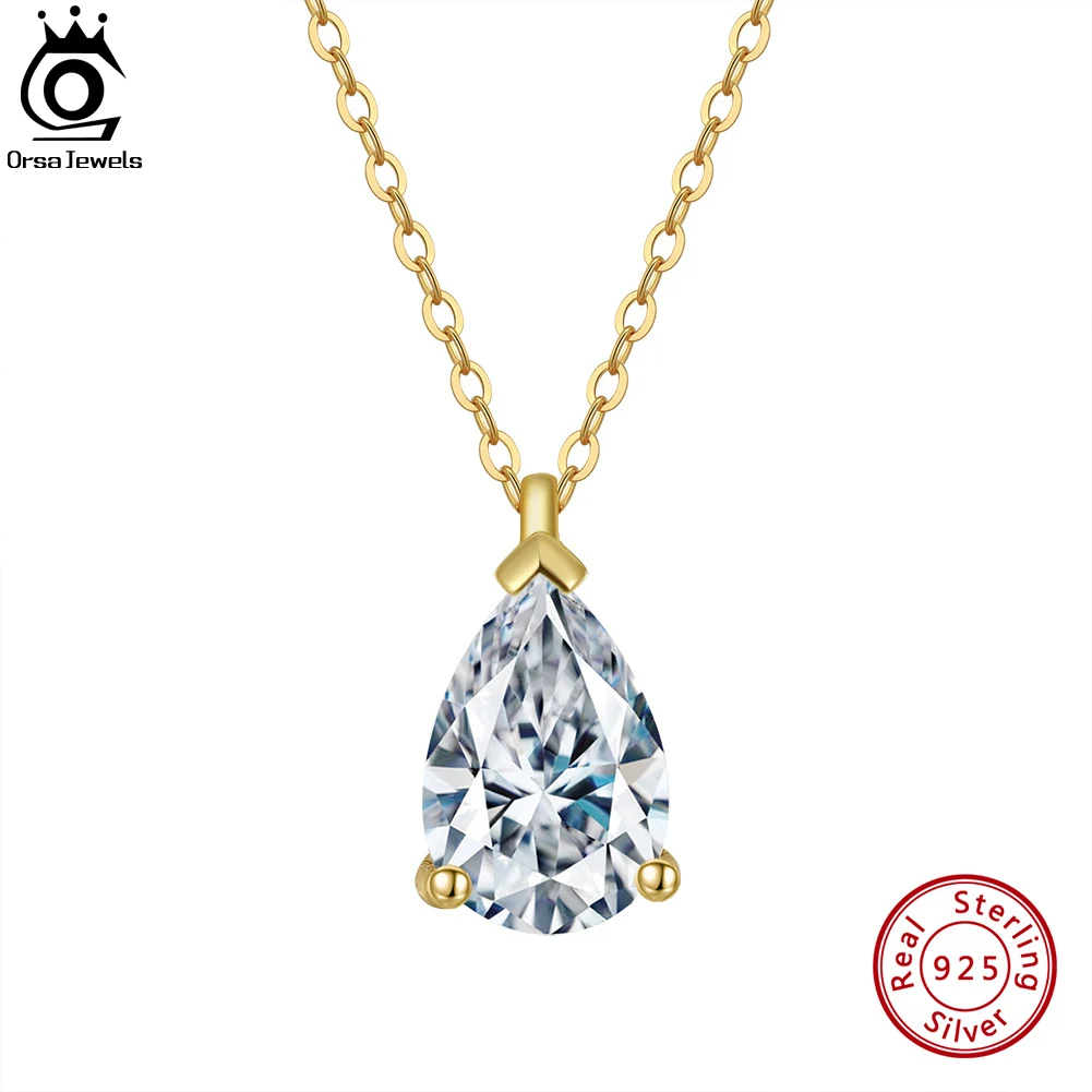 

ORSA JEWELS 925 Sterling Silver Teardrop Shape Solitaire Cubic Zirconia CZ Bridal Pendant Necklace For Women Fine Jewelry APN10