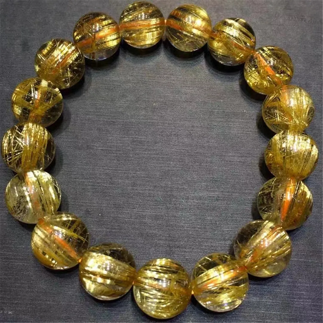 

11mm Natural Gold Rutilated Quartz Bracelet For Women Lady Men Wealth Healing Gift Crystal Round Beads Strands Jewelry AAAAA