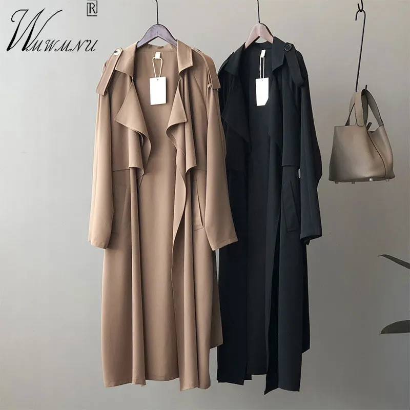 

High Quality Casual Trench Coat Women Lightweight Unlined Belt Long Overcoat 2022 Spring Fall Windbreaker Suit Collar Gabardina