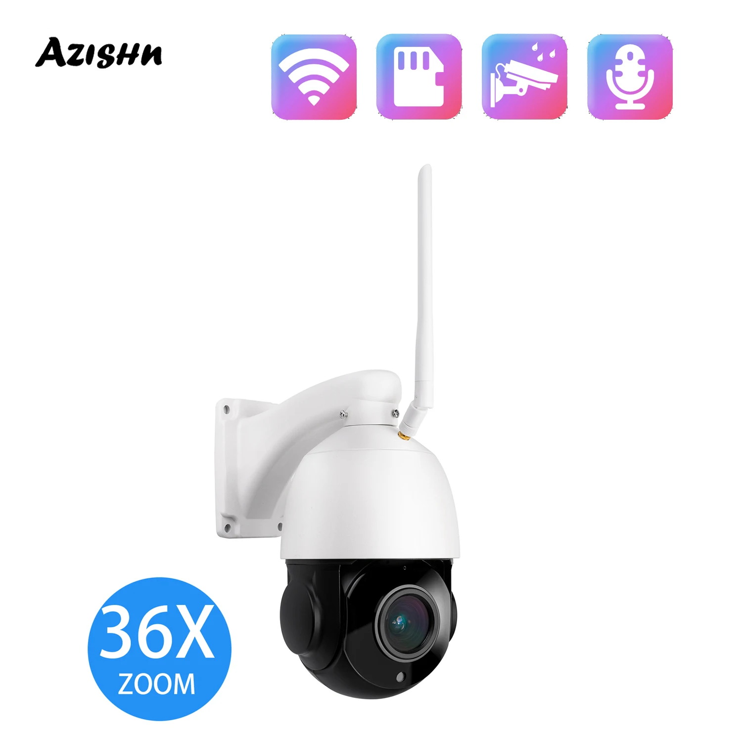 

AZISHN 2.4G/WiFi PTZ IP Security Camera 5MP 2592*1944 Outdoor 36X Optical Zoom Night Vision H.265X Video CCTV Surveillance
