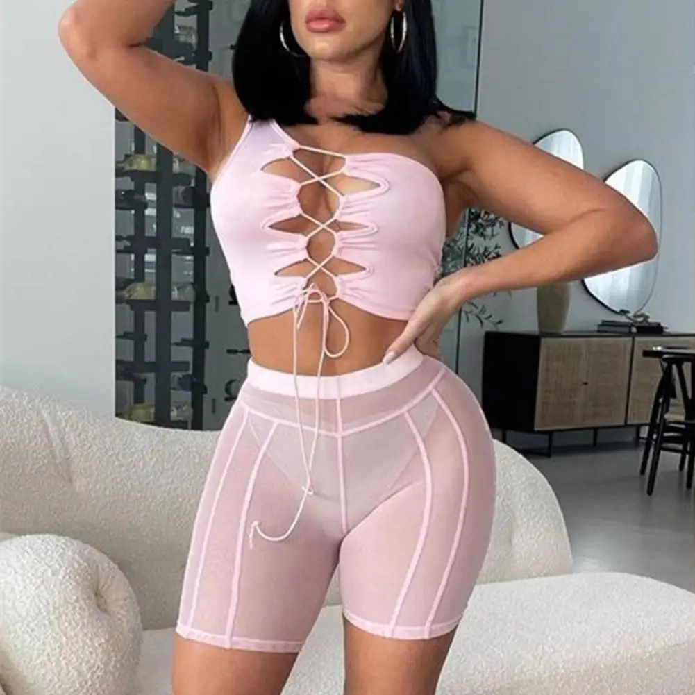 

High Waist Push Up Elastic Waistband Women Tights Hip Lifting Perspective Mesh Skinny Sports Shorts Gym Clothing 2022