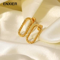enxier fashion simple oval shape earrings for women girl jewelry 316l stainless steel twist ear studs earring ladies gift